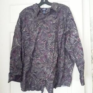 8. Chaps Womens Blue and Maroon Paisley Design long sleeve button down blouse 3x